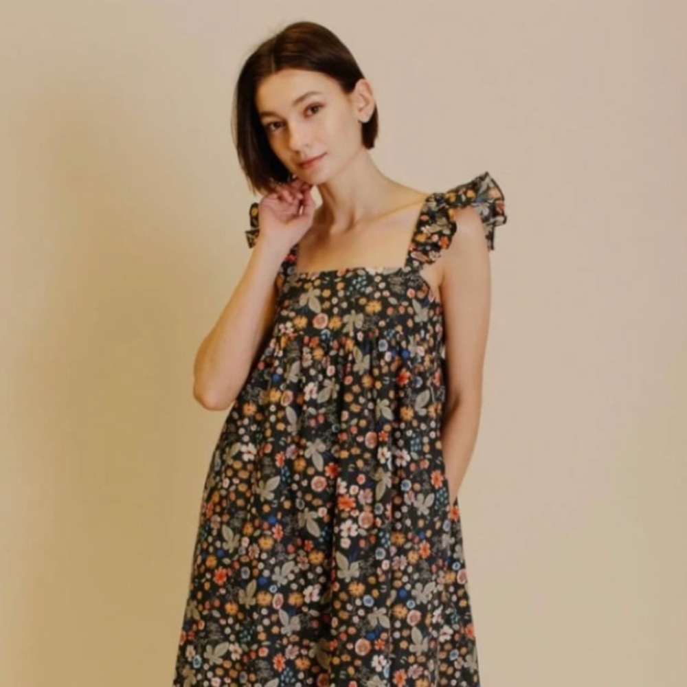 New: aureum Ruffle Strap Smock Back Dress. Lined. Pockets. Size Medium - Picture 2 of 15